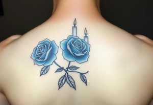2 blue roses and candles, water tattoo idea