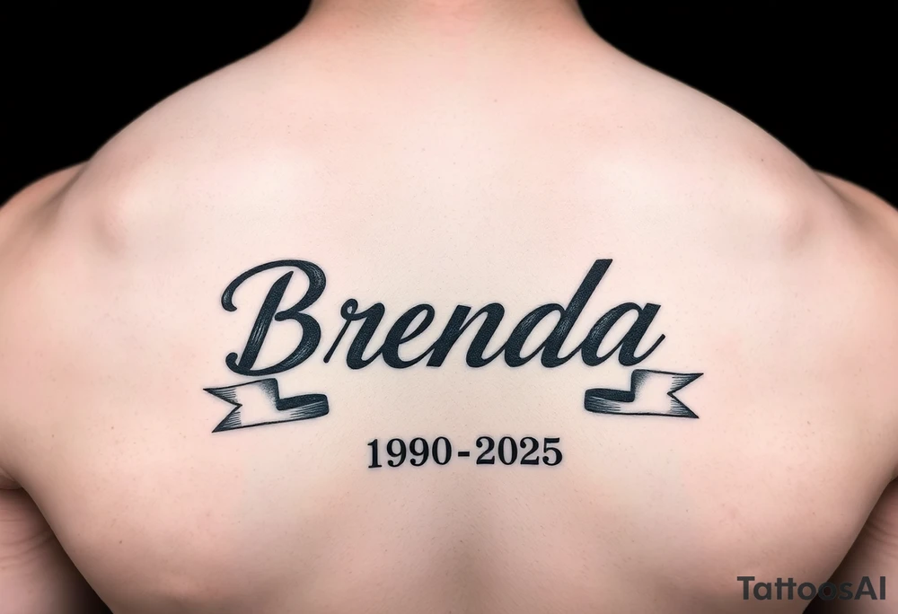 "BRENDA" going down arm
WITH RIBBONS UNDERNEATH SHOWING 1950-2025 tattoo idea