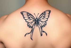 ethereal butterfly with flowing silk HIV-positive symbol ribbons in moonlight tattoo idea