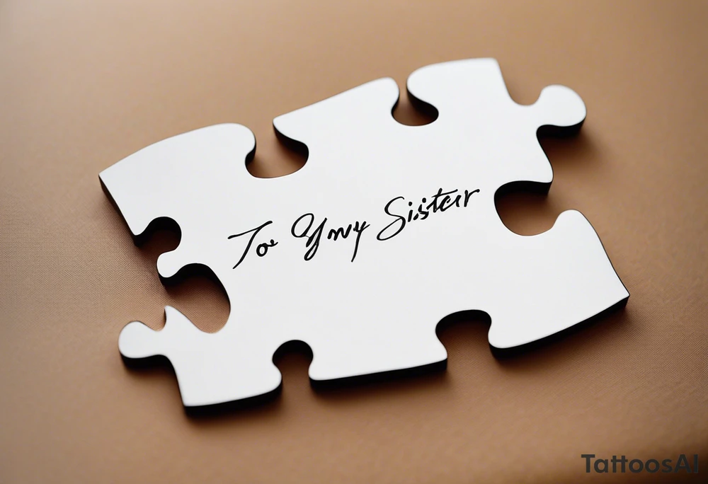 Puzzle Piece: A fine, clean outline with no shading, keeping the design light and elegant.
Handwritten Text: inside the puzzle piece, your sister’s words “to my favorite sister,” carefully preserving the integrity of her handwriting.
This will create a balanced, meaningful design that's simple yet full of emotion—perfect for a small ankle tattoo. tattoo idea