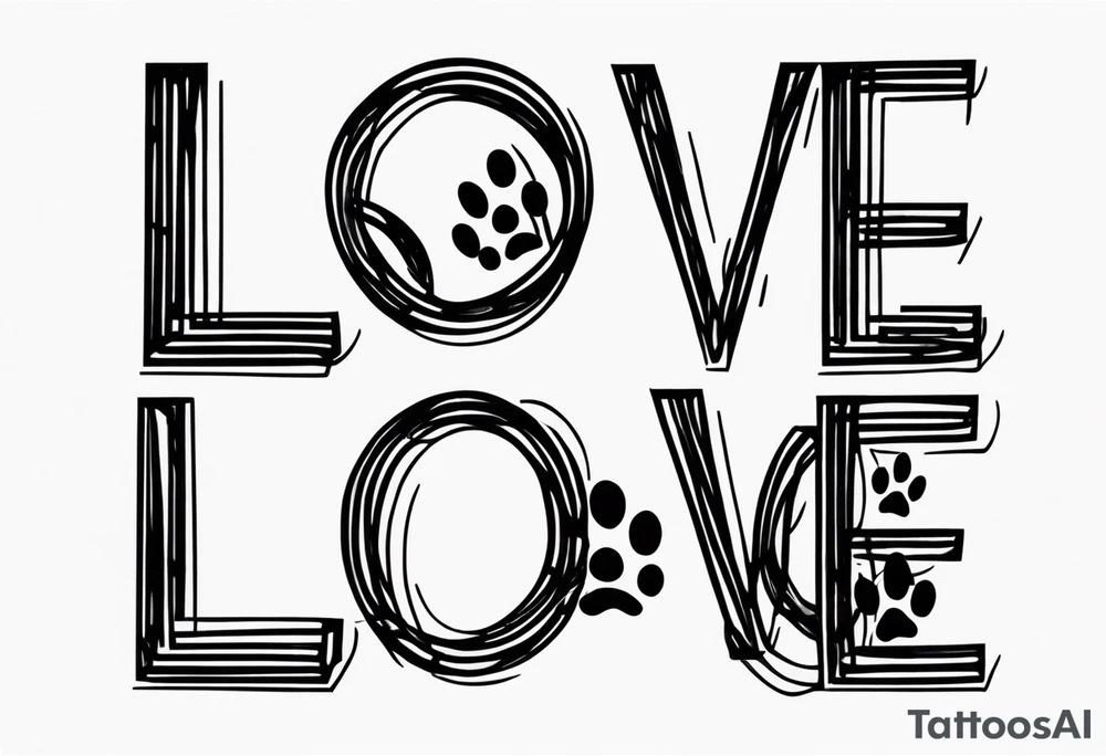 minimalist draw paw print in the word love tattoo idea