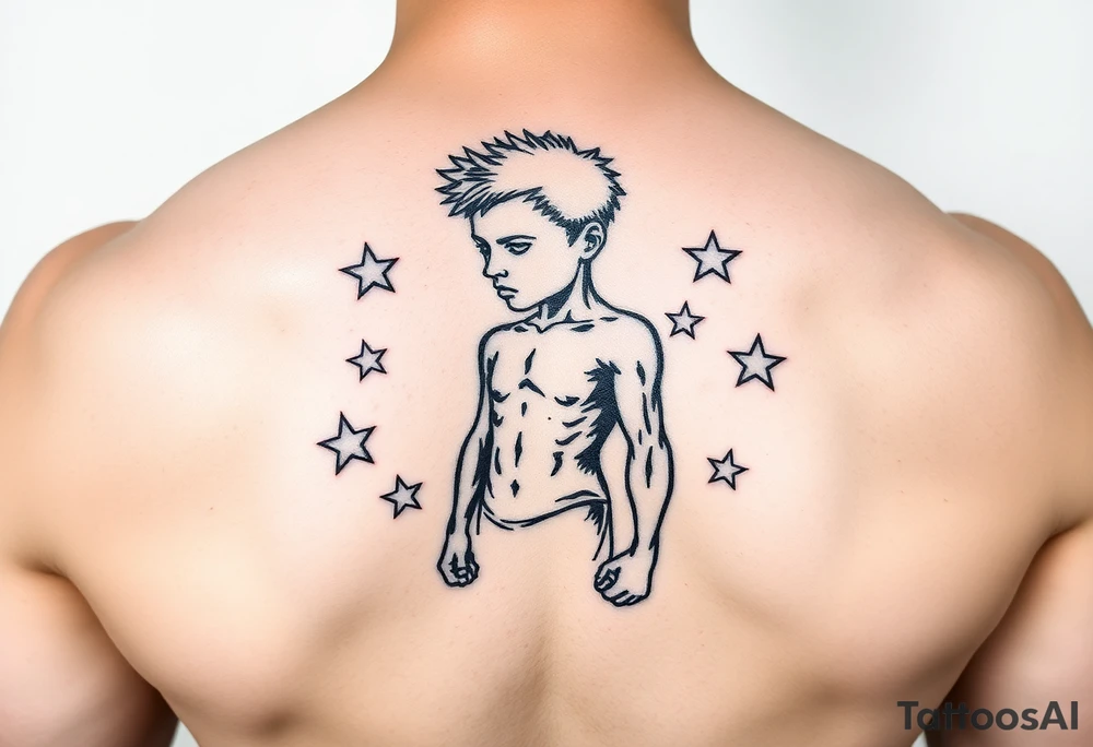 powerful human figure boy with stars around tattoo idea