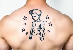 powerful human figure boy with stars around tattoo idea