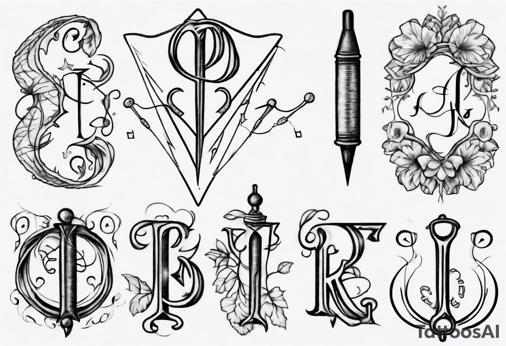Needle and thread tracing two initials tattoo idea