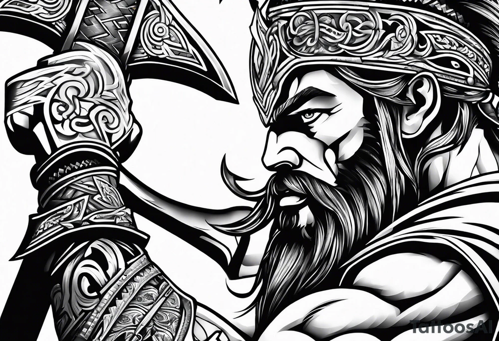 Warrior wielding great axe tattoo idea