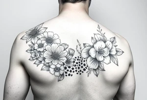 Arm sleeve with a variety of flowers and leopard print filler tattoo idea