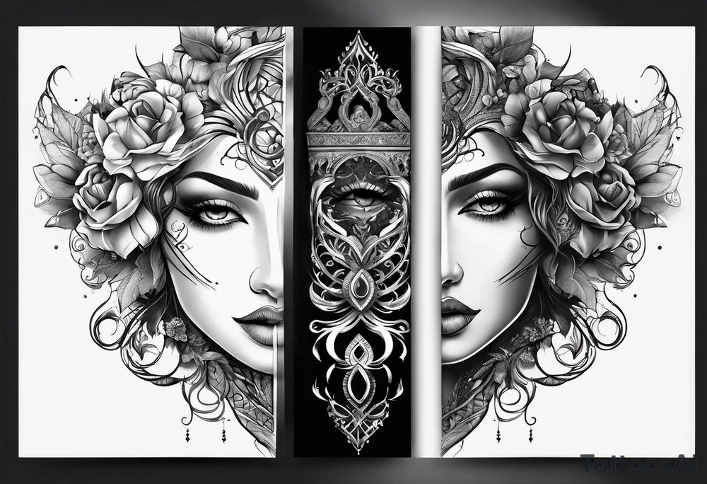 Two separate ideas for day and night placed on each side of the chest tattoo idea