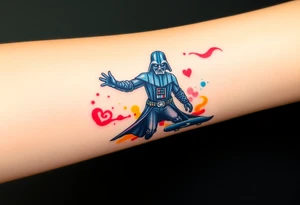 Darth Vader skateboarding > heaven
blue. red. yellow.
skateboard words "Darth Carter"
add date 12/29/88-01/06/24 tattoo idea