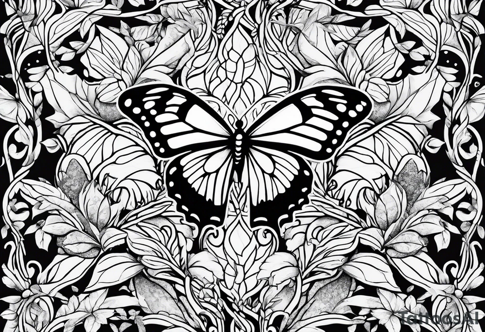 Mascarenas with vines of leaves and butterfly tattoo idea