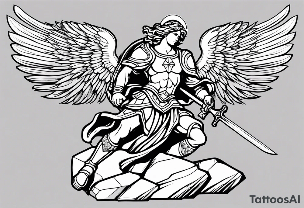 simple st michael the archangel stepping on a rock tattoo idea