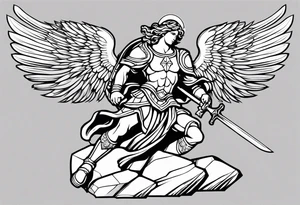 simple st michael the archangel stepping on a rock tattoo idea