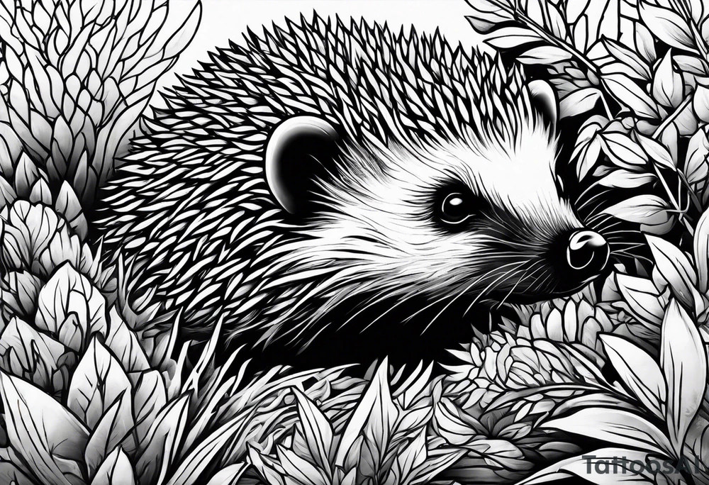 Hedgehog hiding in shrubery tattoo idea