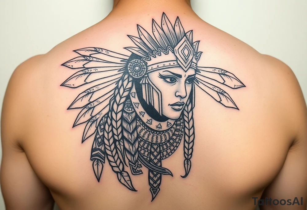 modern lady Aztec warrior sad but strong tired but still going tattoo idea