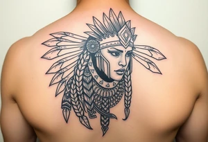 modern lady Aztec warrior sad but strong tired but still going tattoo idea