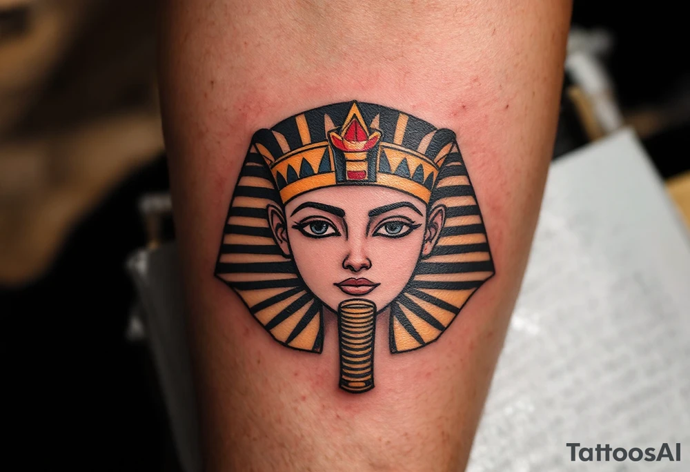 A red and black double crown of Egypt, representing unified rule over Upper and Lower Egypt. tattoo idea