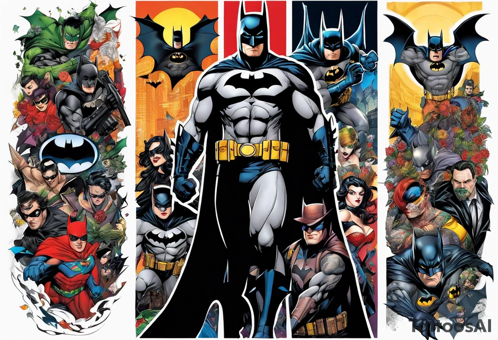 Batman collage for arm sleeve including villains tattoo idea