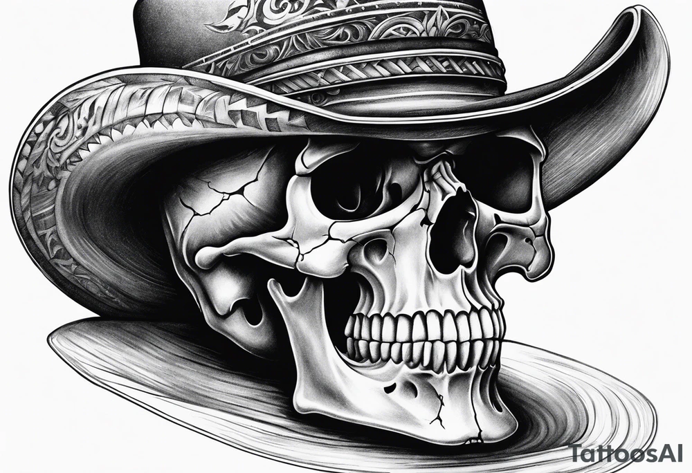 Skull with western hat, sitting on hour glass tattoo idea