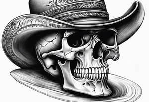 Skull with western hat, sitting on hour glass tattoo idea