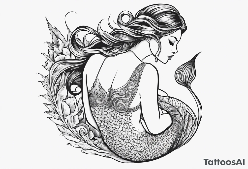 Draw a mermaid body with nice long fish tail with a shell bra tattoo idea Draw a mermaid body with nice long fish tail with a shell bra tattoo idea