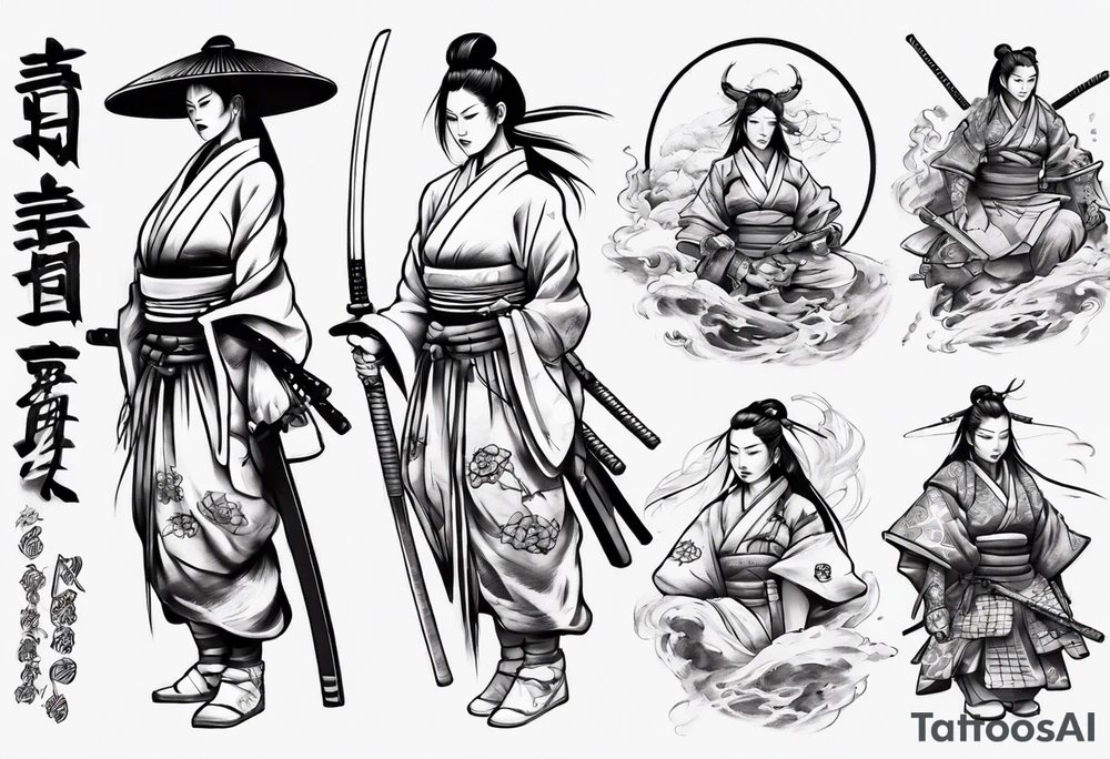 Beautiful female samurai tattoo idea