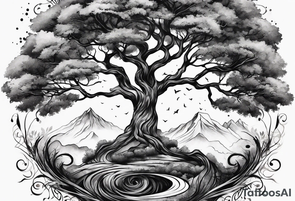 Tree spiraling around another tree tattoo idea