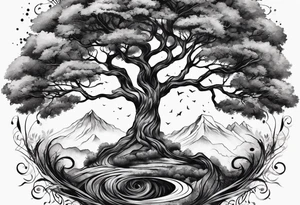 Tree spiraling around another tree tattoo idea