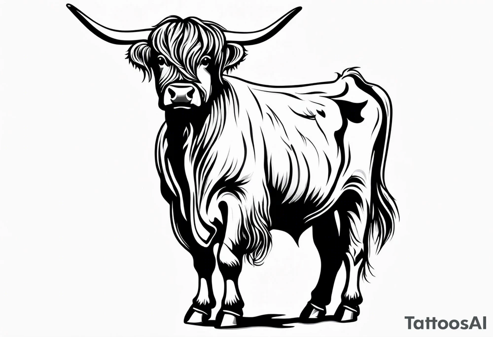 goofy highland cow standing on hind legs tattoo idea