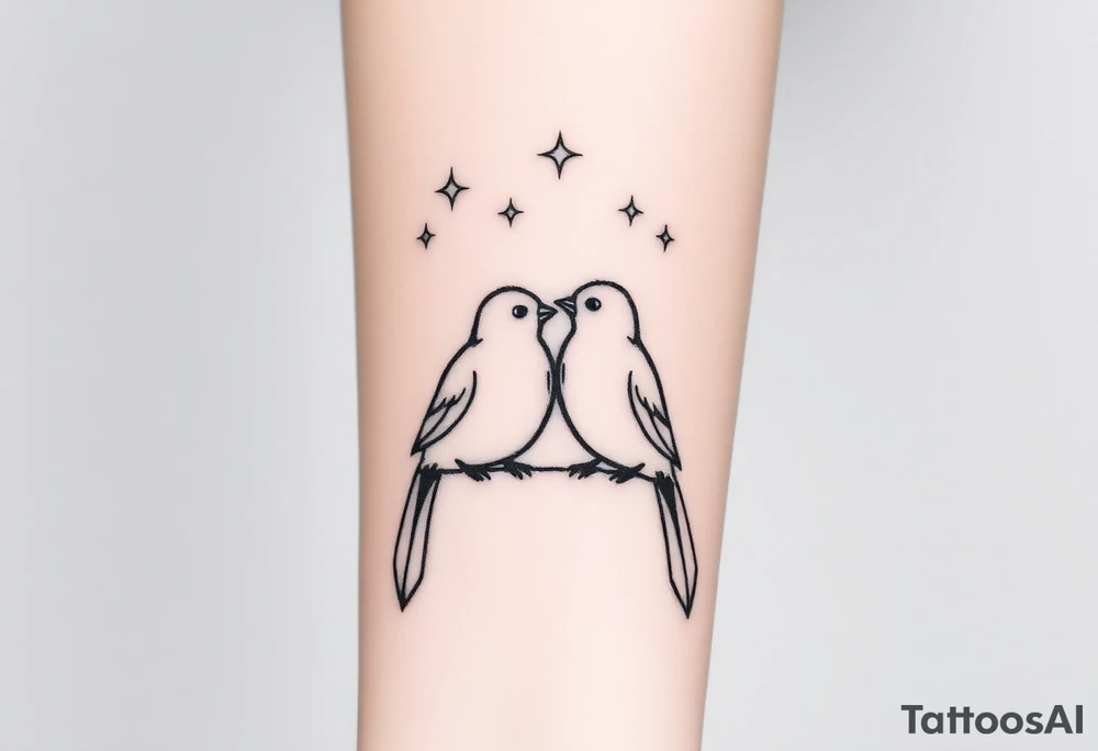 two birds sitting, stars and infinite theme couples tattoo tattoo idea