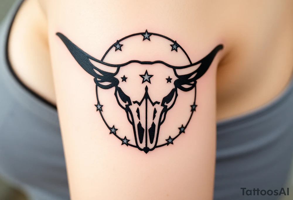 Longhorn skull Texas flag with stars and circling it tattoo idea