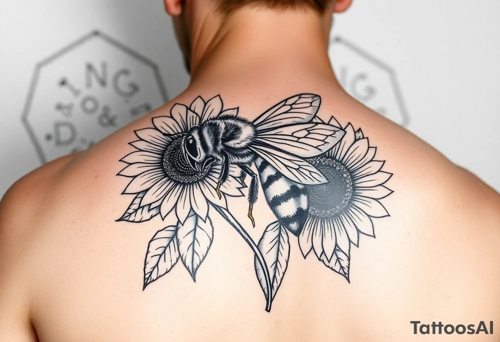 Honeybee and sunflowers with a honey comb background tattoo idea