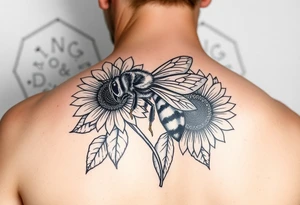 Honeybee and sunflowers with a honey comb background tattoo idea