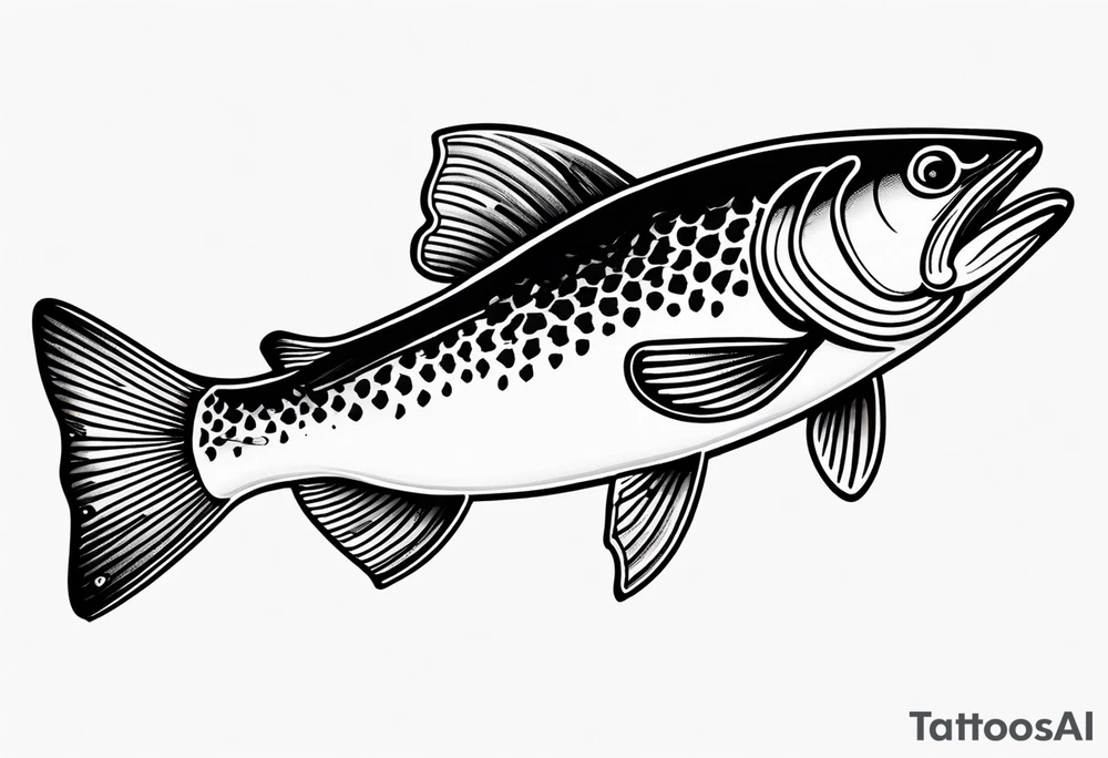 A small tattoo with a shaded trout 
 drawn with fine lines. tattoo idea