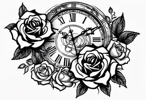 roses with broken chains and a clock in the middle tattoo idea
