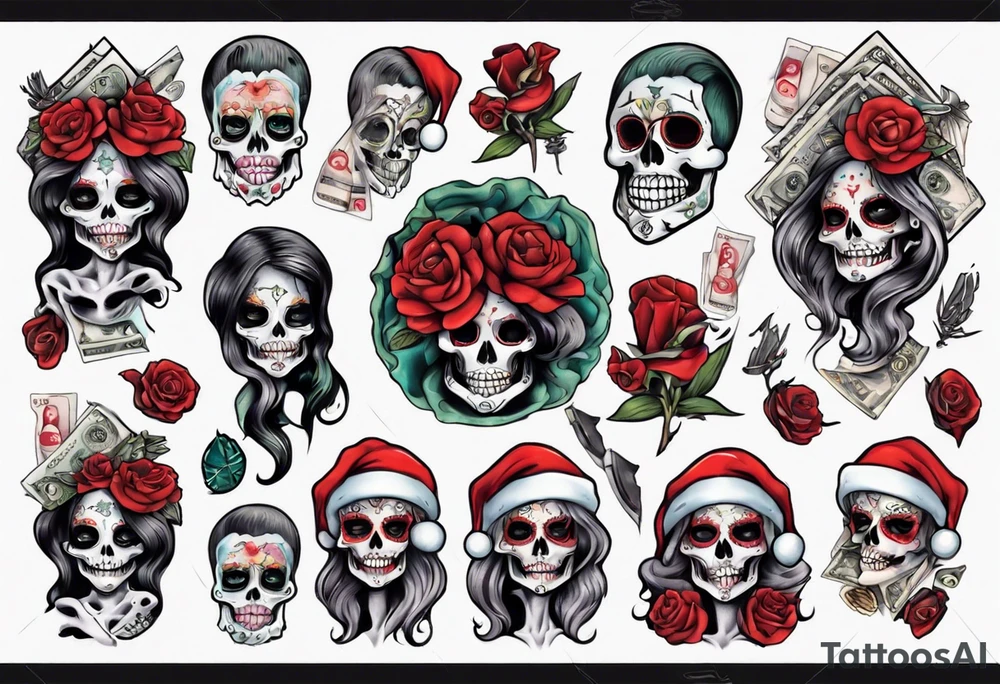 santa la muerta with money tattoo idea