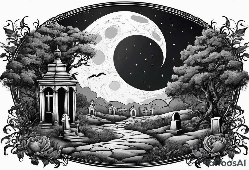 graveyard with moon tattoo idea