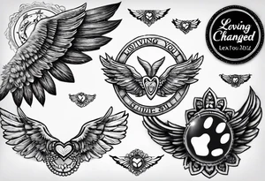 Small dog Paw print with halo and wings above the words loving you changed my life, losing you did the same - Lexie 11/08-7/23 tattoo idea