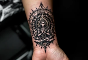 dmt enlightenment deity with sacred geometry behind tattoo idea