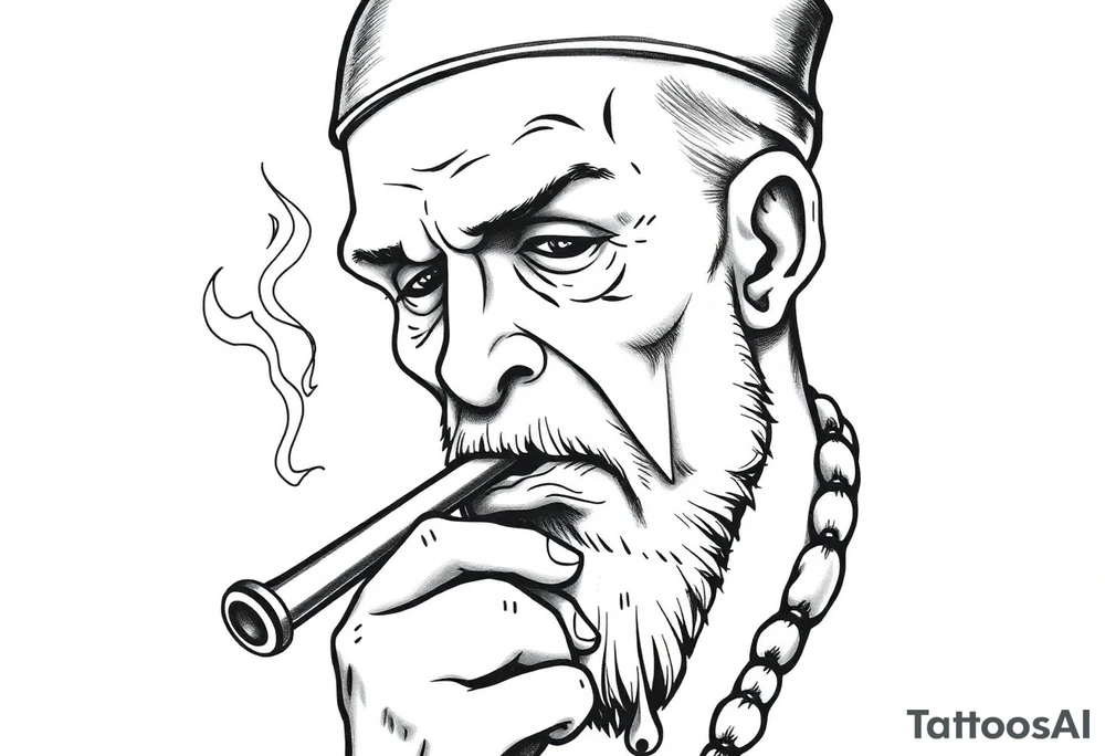 Simple American traditional style pope smoking meth out of pipe tattoo idea