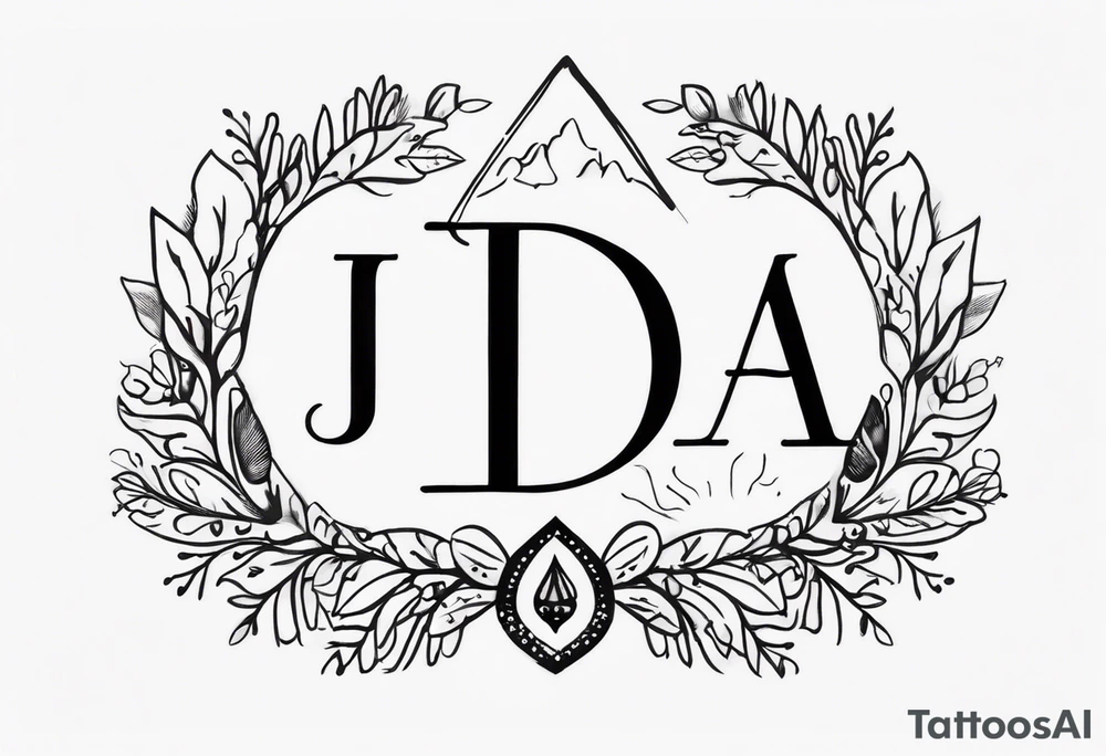 The word “wanderlust” with the initials “jda” in the middle tattoo idea