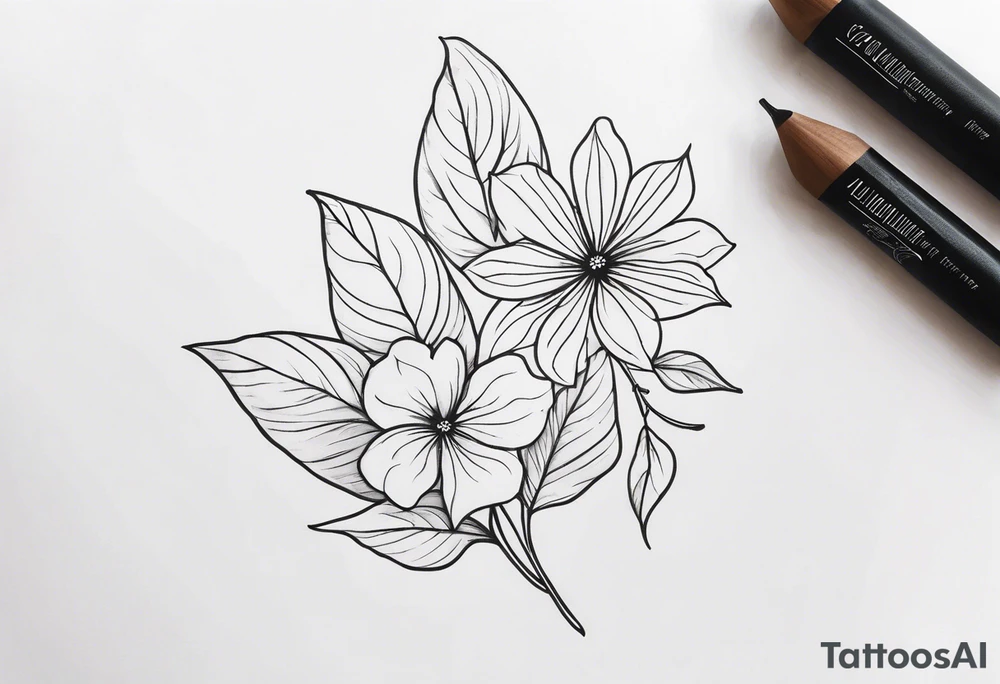 Leaves with Flower Details Long tattoo idea