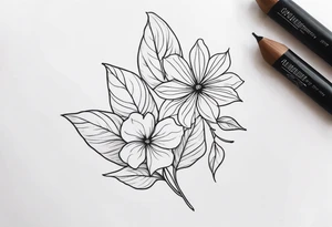 Leaves with Flower Details Long tattoo idea