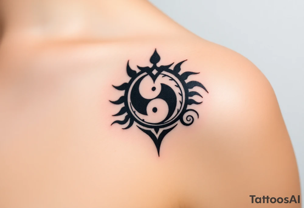 Magestic symbol combining ying yang, Gemini zodiac symbol,  and spiral Paisleys tattoo idea