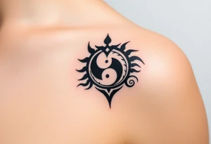 Magestic symbol combining ying yang, Gemini zodiac symbol,  and spiral Paisleys tattoo idea