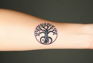 Tree encircled in a spiral circle tattoo idea