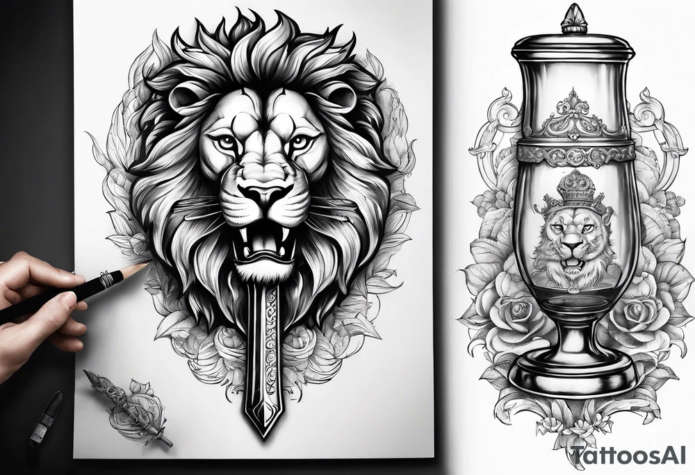 Dutch lion with sword in one hand and a beaker in the other tattoo idea