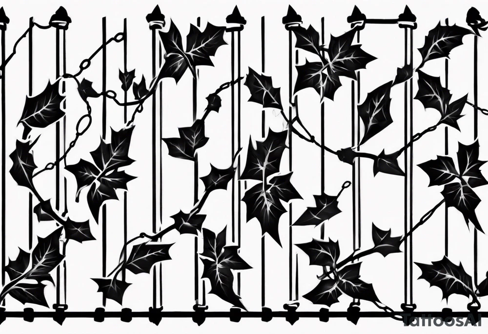 chain link fence with pointy ivy tattoo idea