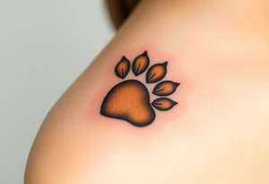 dog paw with fine fur details and warm shades of golden brown, caramel, and soft beige for a lifelike effect as heart tattoo idea