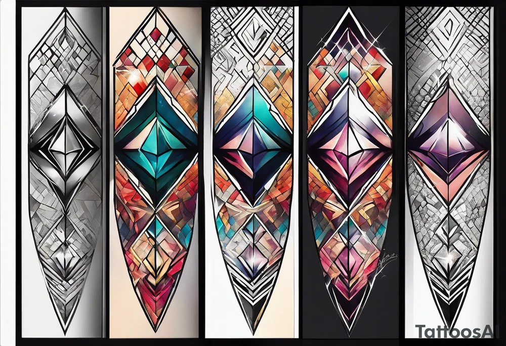 simple line tattoo of elongated diamond split down the middle vertically into 2 mirror image shapes tattoo idea