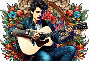 John Mayer playing guitar with Patrick Maahomes tattoo idea