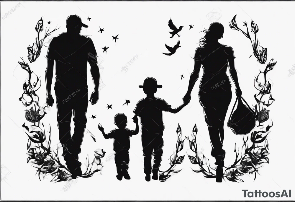 Silhouette of a father with two children tattoo idea